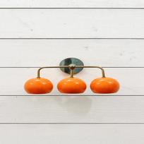 Mid Century Modern Wall Sconce Orange  Turquoise Globe, Brass Arm