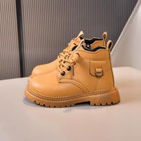 2025 Autumn/Winter Kids' Soft Sole Martin Boots - Trendy Yellow Side-Zip Leather Boots for Boys & Girls 5 pairs (Sizes 21-25)