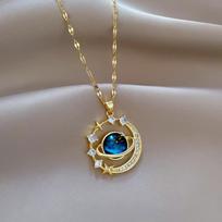 Fashion Starry Sky Planet Light Necklace - Luxurious Stainless Steel Clavicle Chain with Stars and Moon Design for Versatile S