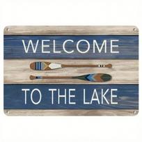 Vintage Lake Welcome Sign Metal Tin Rustic Cabin Porch Decor Personalised Housewarming Gift 20x30
