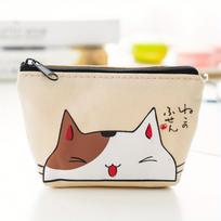 Small Cute Cartoon Cat Head Coin Purses Women Wallets Animal Card Holder Key Bag Money Bags for Girls Beige