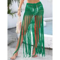 Women's beach skirt women's pure hand hook long fringe splicing drawstring strap adjustable skirt One size fits all
