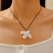 Fashion Simple White Ceramic Peace Dove Bird Pendant Hoop Earrings Lace-up Black Rope Necklace for Women Friends Jewelry Gifts