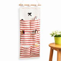 Multi-Layer Wall Hanging Storage Bag Linen Fabric Pocket Storage Bag  Dormitory Pink 6 Pocket
