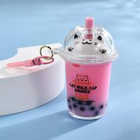 Creative And Cute Milk Tea Cups, Cat's Pearl Milk Tea Keychains, Internet-famous Sand Bottles, Car Key Chains, Bag Pendants 6 cm