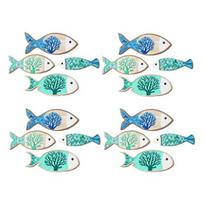 4Pcs/Set Wooden Fish Coastal Wall Art, Handcrafted Fish Wall Decoration, Rustic Nautical Fish Wall Sculpture for Living Room, Lake House, Bathroom 4pcs