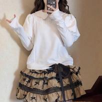Autumn and Winter New Japanese Blouse Sweet Milk Puff with Cute Lace Doll Neck Versatile Bottom Shirt Women's Top Y2k Japanese Clothing S