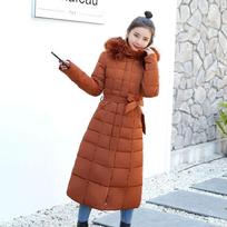 Women's Mid-length Winter Down Jacket with Large Fur Collar - Korean Fashion, Over-the-knee, Slimming, Thickened Design. XXXL