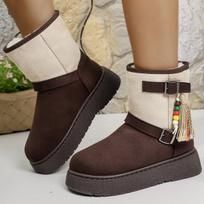 Fashion Women Snow Boots Winter New Fashion Round Toe Designer Shoes Women Outdoor Walking Comfortable Shallow Mouth Buckle Ankle Boots 36