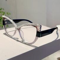 Multi Color Decor Frame Chic Crystal Design Ladies Glasses Non-prescription Striped Photo Trends Eyewear for Women's