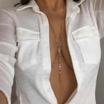 Temperament fashionable imitation crystal fringed multi-layer clothing, simple cross chain body chain women