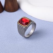Men's/Women High Quality 316LStainless Steel Onyx Stripe Rings Classic Fashion Trend 8 raudona