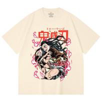 230 Gsm 100% Cotton Demon Slayer V71 Nezuko Demon Print Unisex Heavy Cotton T Shirt XS abrikosas