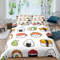 Japanese Sushi Duvet Cover King Size Microfiber Cute Cartoon Food Theme Bedding Set Quilt Cover 70x133cm 2pcs