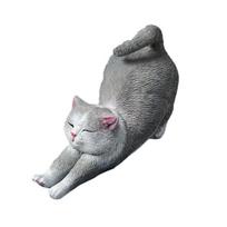 Mini Cat Figurines Cute Resin Cat Stretching Statue Small Kitten Sculpture for Indoor Home Office Shelf Desktop Decor J