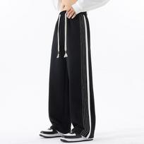 Men Striped Wide Leg Pants Drawstring Waist Casual Streetwear Trousers for Men M