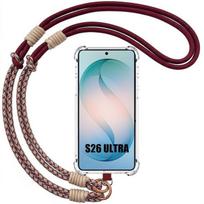 Case for Samsung Galaxy S26 Ultra, Transparent Silicone with Detachable Burgundy Cord