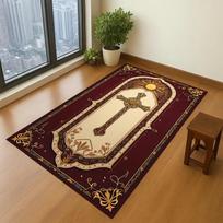 Religious Cross Carpet Mat Rug - Gold Pattern Red Background Floor Decor for Living Room Home Decoration Carpets for Living Room 50x80cm