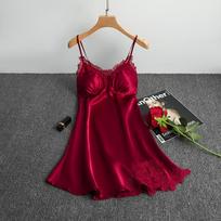 Seksualios pižamos, moteriškos šilkinės kelnaitės, naktinis marškinys, moteriškas pavasario ir vasaros ledinis šilkas, plonas apynasris Namų priežiūra Satino naktinės suknelės M raudona