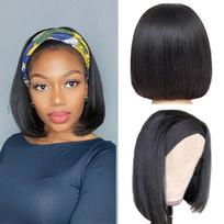 Black Short Straight Bob Wig with Headband, Inward-Cut Synthetic Hair for Women, Daily Wear, Multiple Lengths Available 8 Inch (See Picture)