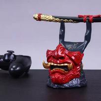 Oni Samurai Mask Game Controller Stand Resin Gamepad Holder Desktop Decor Ornament for PS5 Xbox Controller 8.5*7*13.8