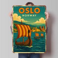 Oslo Norway Vintage Travel Tinplate Poster Custom Wall Art Vintage Metal Signs Retro Tin Plaque for Home and Decoration Gaming 20x30cm（7.8x11.8inch）