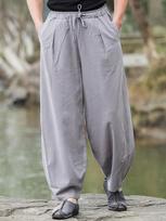 Spring and Summer Linen Pants for Men Loose Fit Plus Large Crotch Lantern Casual Harem Pants Cotton and Linen Wide Pants S