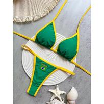 T-stringas G-stringas Brazilijos Bikini Moteriški Maudymosi Kostiumai Moteriškas Maudymosi Kostiumas Dviejų Dalių Bikini Komplektas Maudymosi Kostiumas Brazilijos Vėliavos Maudymosi Kostiumas S žalia