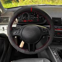 For BMW E46 Coupe 2000-2004 E39 X5 E53 2003 Z3 E36 2000-2002 Hand Braid Suede Leather Trim Car Interior Steering Wheel Cover Black Thread