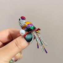 Parrot Brooch, Fashionable And Luxurious Enamel Pearl Bird Collar Pin, Unique Accessory, Corsage For Women. One Size