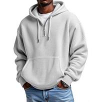 Men Quarter Zip Hoodie Waffle Hooded Sweatshirt Loose Fit Casual Pullover with Drawstring Pocket for School Gym Streetwear 3XL balta