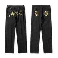 GLYDE Y2K Fashion Flying Dog Printed Jeans Pants For Men Designer Clothes Luxury Straight Cowboy Trousers M