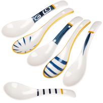 6 Pcs Ceramic Soup Spoons Japanese Retro Soup Spoons