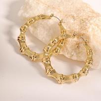 European Retro Bamboo Hoop Earrings - Gold, Large, Versatile, Fashion Accessories