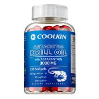 Coolkin Antarctic Krill Oil Capsules, all-natural, 3000 mg per serving, contains astaxanthin extract, supports overall health. 120
