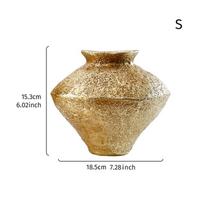 Vintage Golden Pottery Jar Classical Vase Plant Pots Table Decoration Flower Arrangement Floral Vases Room Aesthetic Decor beige