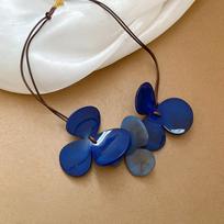 Minar Statement Double Color Blue Acrylic Large Three Flowers Pendant Necklaces for Women Femme Layered Wax Rope Chain Chokers 63cm