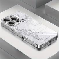Creative Grey Map Plane Flight Print Pattern Electroplate Phone Case For Samsung Galaxy S25 S24 S23 Ultra Plus FE Glass Cover Galaxy S25 Ultra