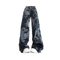 Women Black Gothic Dragon Print Jeans Baggy Vintage Aesthetic Cowboy Pants Harajuku Denim Trousers Y2k Trashy 2000s Clothes 2026 S juoda