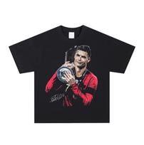 Futbolo Žvaigždės Cristiano Ronaldo Spausdinti Marškinėliai Europos ir Amerikos Gatvės Hiphopas Unisex ir Moteriški Vasariniai Trumpomis Rankovėmis Viršutiniai 2XL gray