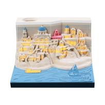Santorini 3D Paper Sculpture Calendar & Sticky Notes Book: Scenic Spot Cultural Gift beige