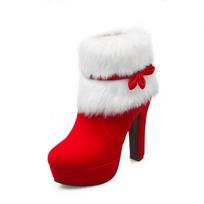 Platform Winter Ankle Boots Women Suede Chunky High-heeled Fashion Women Shoes Furry Collar Bow Side Zipp Warm Fur Short Botas 35