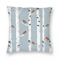 Birch Trees Forest Robin Bird Square Pillowcase Polyester Linen Velvet Pattern Zip Decorative Home Cushion Case Peach skin 18*18(CM)-1Pcs