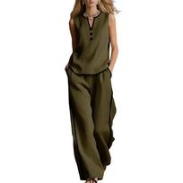 Women's Fashionable Casual Sleeveless V-Neck Top And Pants Two-Piece Set S