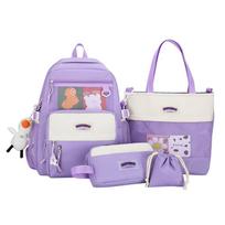 School bag four-piece female backpack fashion student large capacity backpack backpack student schoolbag
