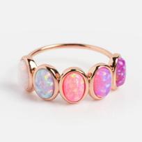 Oval Pink Opal Ring – Multi Fire Opal Engagement Ring, Gold Plated Dainty Jewelry, Promise Anniversary Gift for Women K