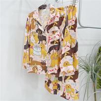 Dachshund Print Pajamas Women Silk Like Cute Dog Two Pieces Set Long Sleeve Tops Full Length Pants Lounge Spring Autumn M