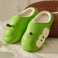 Cute cartoon apple waterproof cotton slippers autumn and winter indoor non-slip warm couple wear fluffy slippers 36-37 [Suitable for sizes 35-36]