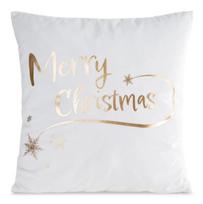 Eurofirany kalėdinis dekoratyvinės pagalvėlės užvalkalas Merry Christmas PSWA-241, 45x45 cm, baltas/auksinis