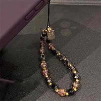 Cute Black Gold Crystal Beaded Phone Chain Women Fashion Luxury Phone Lanyard Kawaii Wrist Hanging Rope Gifts -